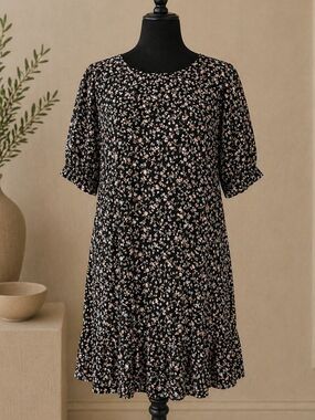 Maurices Black Floral Mini Dress with Pink and Blue Blossoms